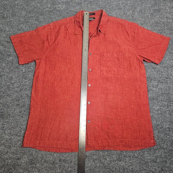 Brandini Shirt Mens Large Orange Linen Camp Short Sleeves Casual - Picture 7 of 8